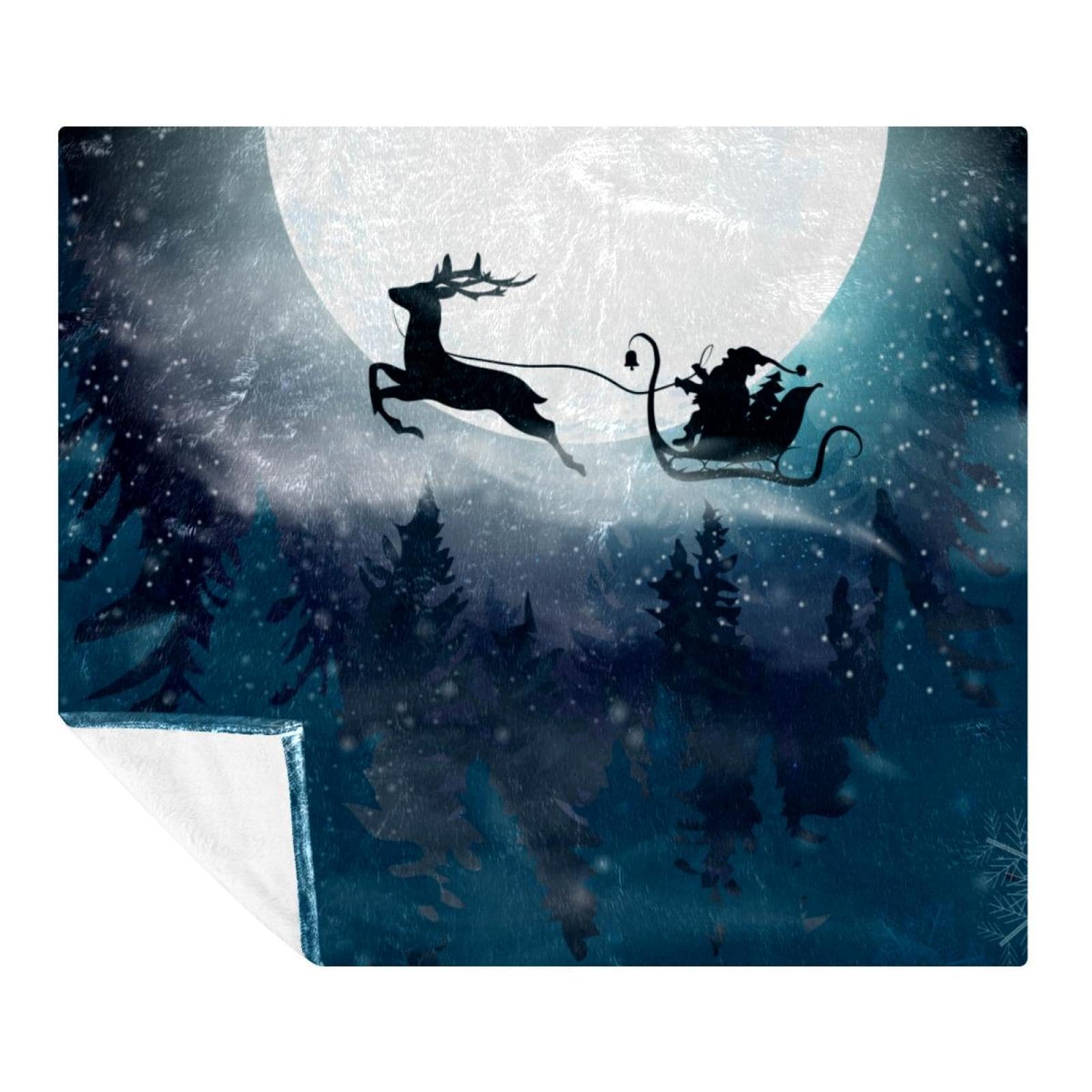 Couverture motif Père Noël et forêt enneigée, le cadeau idéal pour enfants