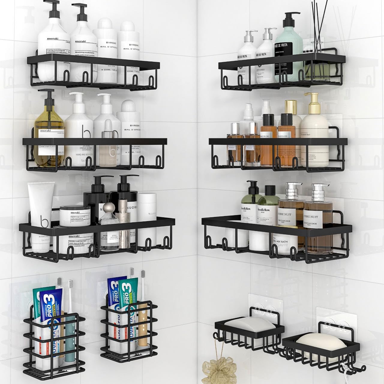 Liuoud 10 Pack Shower Caddy Organizer Rack Shelf for Inside Shower Self Adhesive Wall Storage Basket Rustproof Stainless