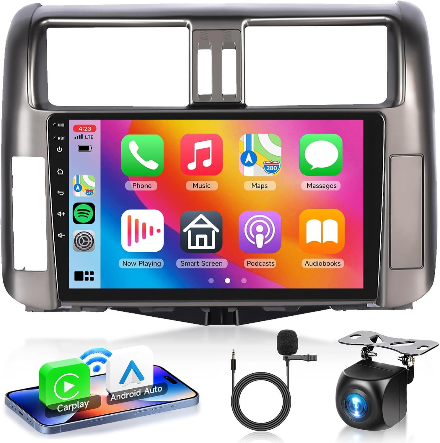 4 Core+64G Android 13 Car Stereo for Toyota Prado 2010-2013 with Wireless Carplay Android Auto, 9 Inch Touch Screen Radio Support GPS/WiFi/Bluetooth/SWC+Backup Camera