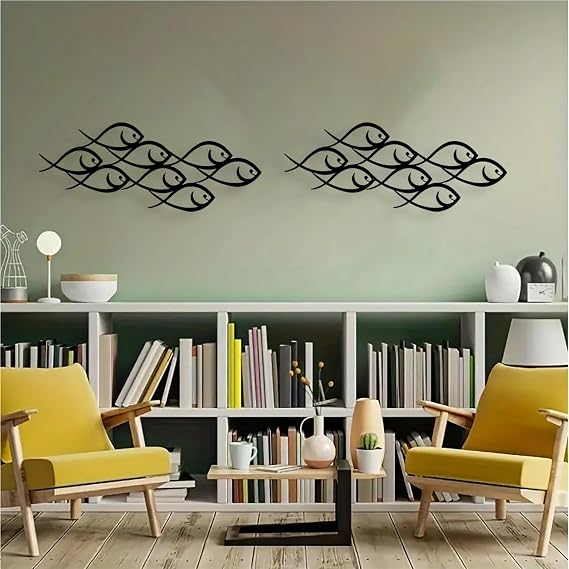 DUOOLN Metal Fish Wall Art Decor,Modern Marine Sculpture Ocean Hanging Sign