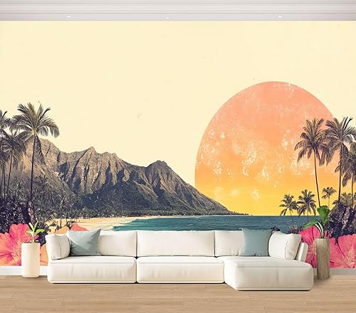 Miniatura 22 de Hawaii - Mural de pared retro exótico exótico tropical con olas de playa, paisaje, vintage, despegar y pegar, autoadhesivo, extraíble, adhesivo de