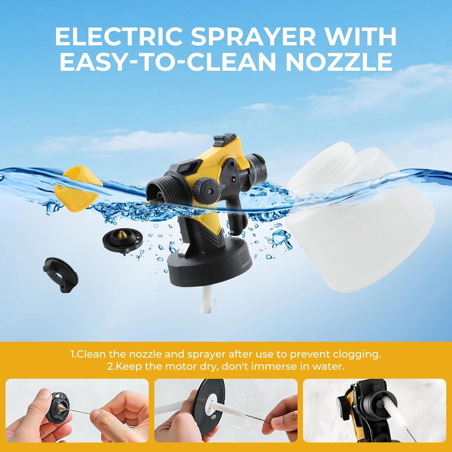 Paint Sprayer, 700w Electric Paint Spray Gun with Blowing & Cleaning Joints, 3 Nozzles & 3 Patterns, 1400ml Large Container,Easy to Clean HVLP Sprayer for Cabinets, Furniture, Fence, Walls