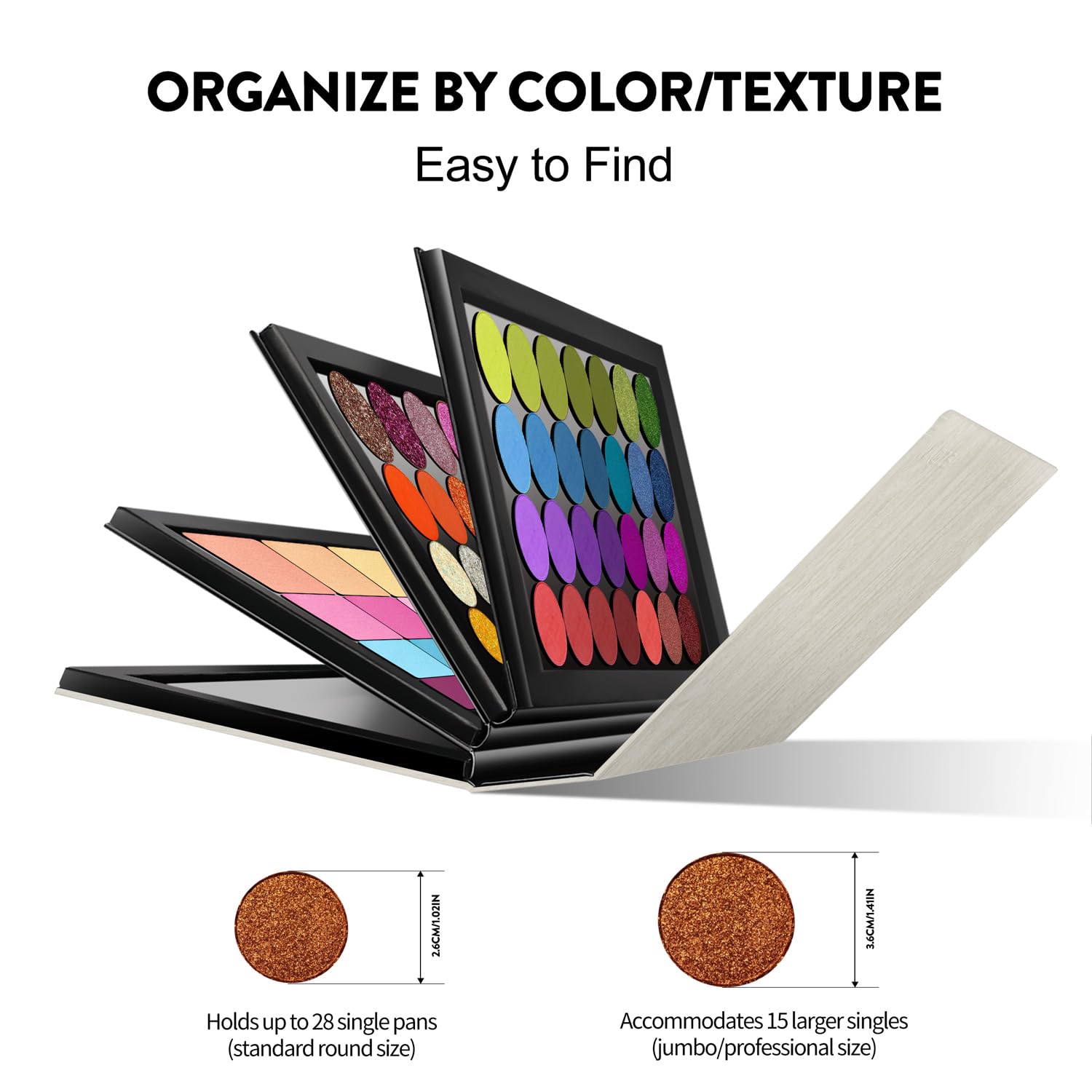 SZDYM Strong 4-Layer Empty Magnetic Palette Book Palette (White Wood Grain) + 1 Makeup Depotting Spatula + 50 Round Metal Stickers + 50 Square Metal Stickers - Image 4