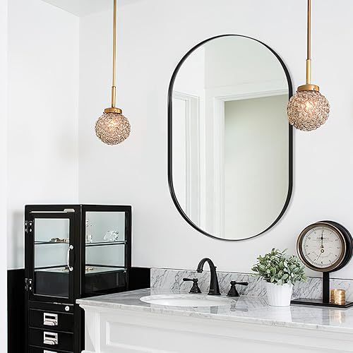 Miniatura 174 de ANDY STAR Espejos ovalados de baño, espejo de tocador doble de 30 x 48 pulgadas, espejos ovalados negros para baño, marco de acero inoxidable