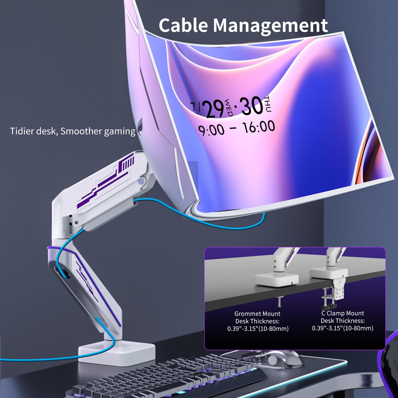 Brazo Monitor para Pantallas de 13-49 Pulgadas, Monitor Arm Ergonómico, Soporte Monitor VESA 75/100 mm hasta 20 kg
