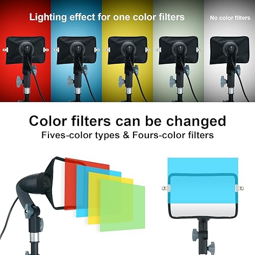 Miniatura 3 de LINCO Luz de video LED de 920 lúmenes con soporte de trípode ajustable/filtros de color, kit de iluminación de estudio para toma de tabletas,