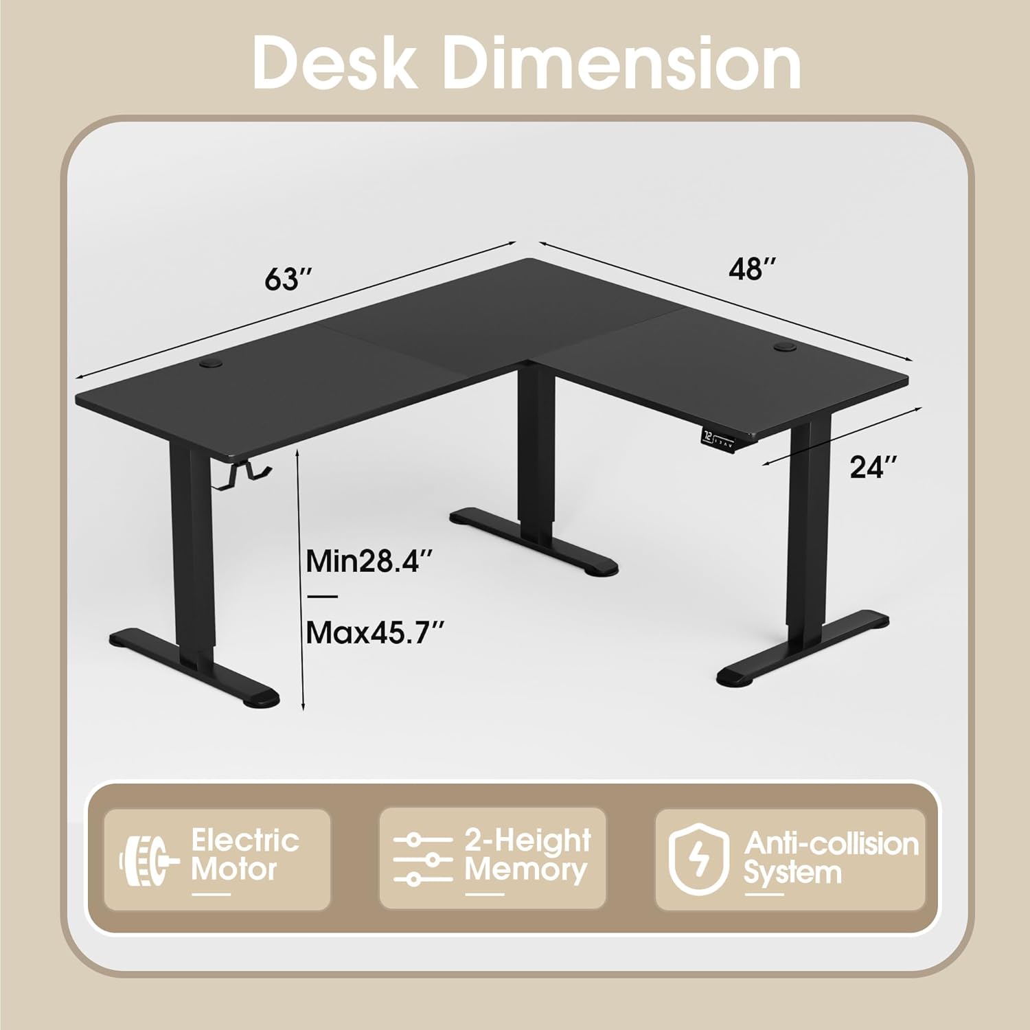 63 Inch L Shaped Standing Desk Adjustable Height, Electric Corner Standing Desk, Sit Stand Computer Table with Memory Controller for Home