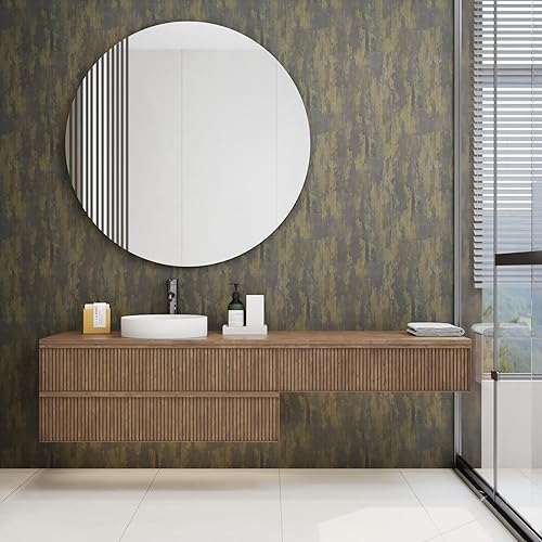 Miniatura 5 de Stickyart Papel tapiz de hormigón metálico dorado carbón extra grueso texturizado para baño, papel tapiz de hormigón despegar y pegar, papel tapiz