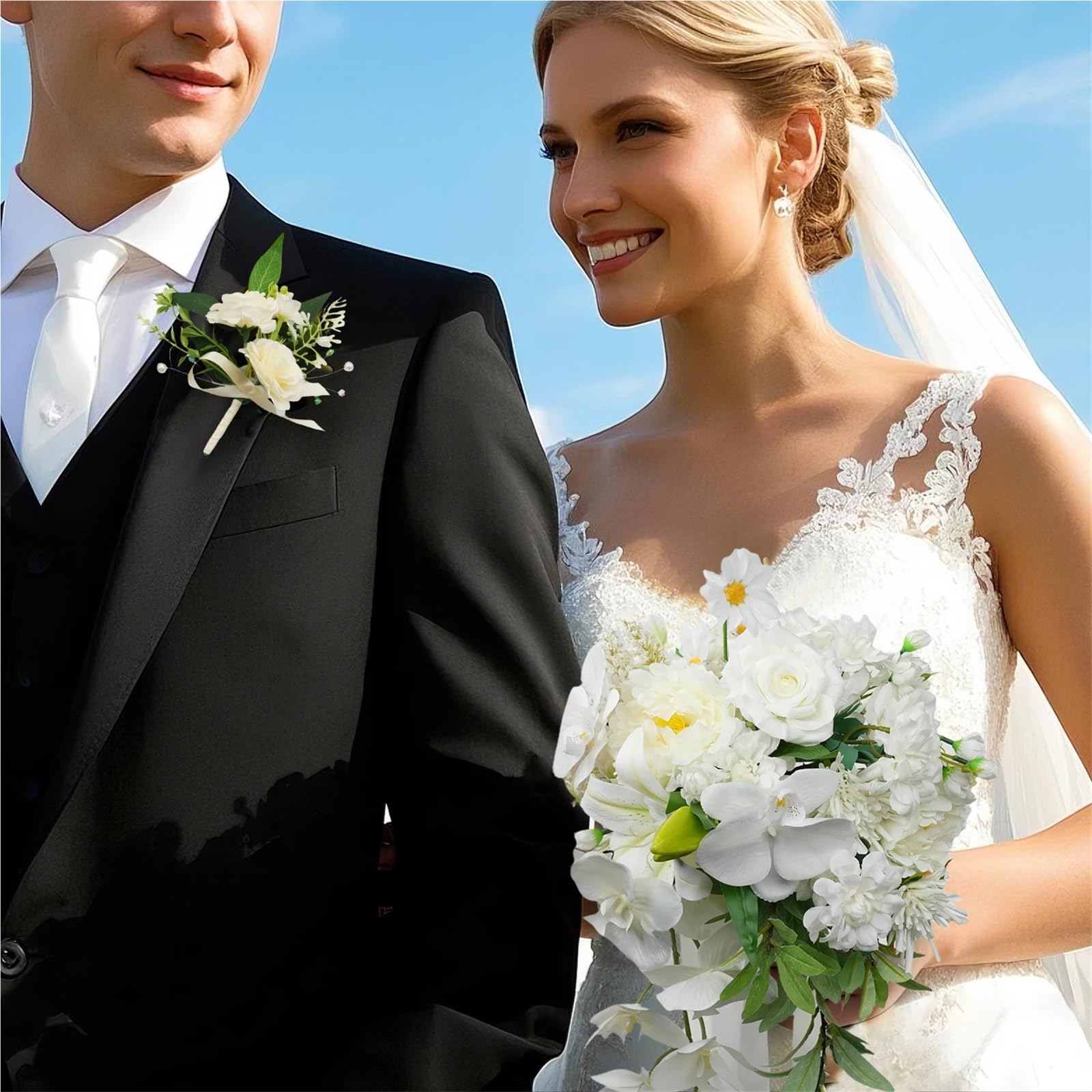 Ansteckblume BräUtigam Bräutigam-Gäste-Boutonniere, künstliche Blumen for Hochzeit, Abschlussball, Heimkehr, Jahrestag, Abschlussfeier | 4Pcs