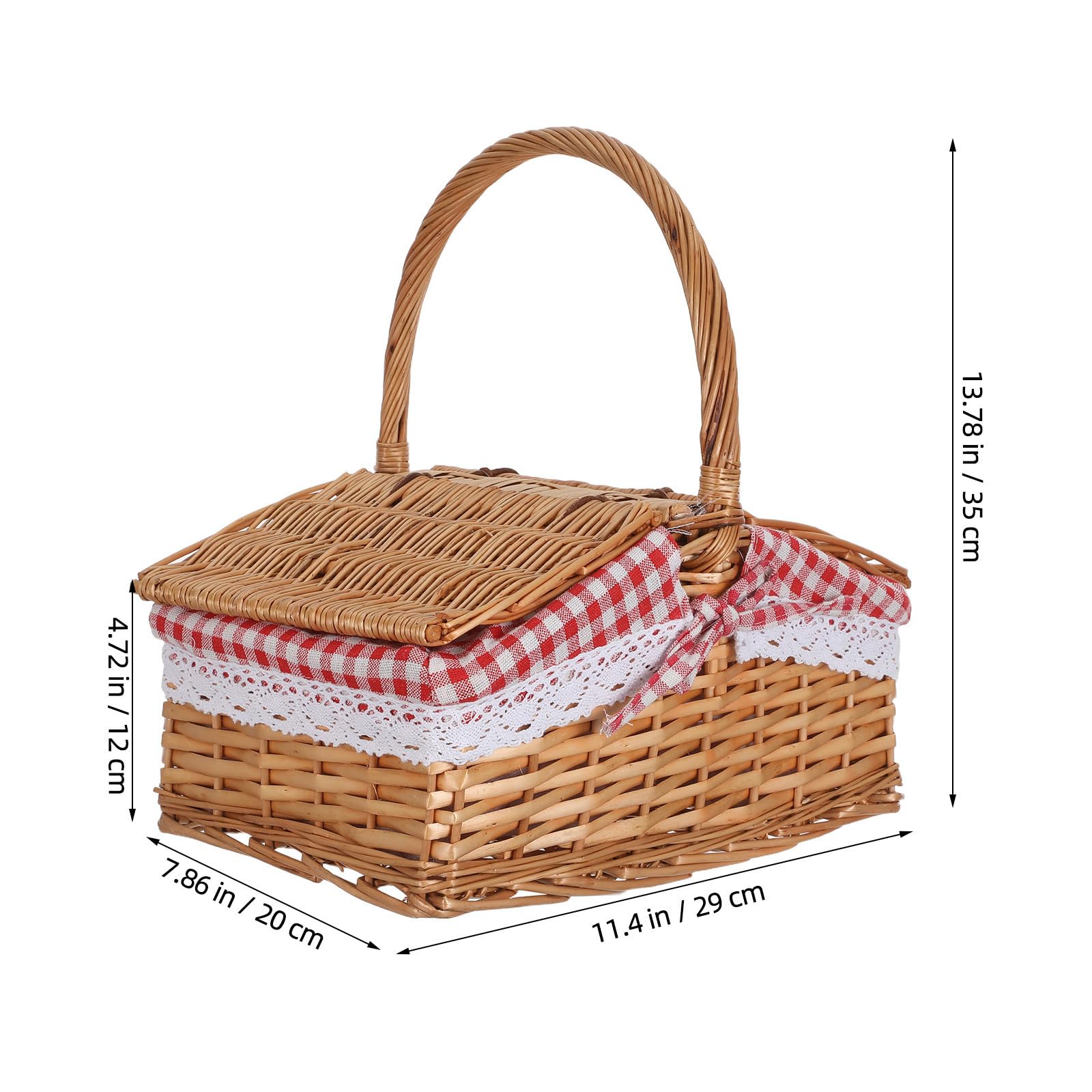 Cesta de Picnic de Mimbre con Asa y Forro Extraíble, 29x20x12 Cm