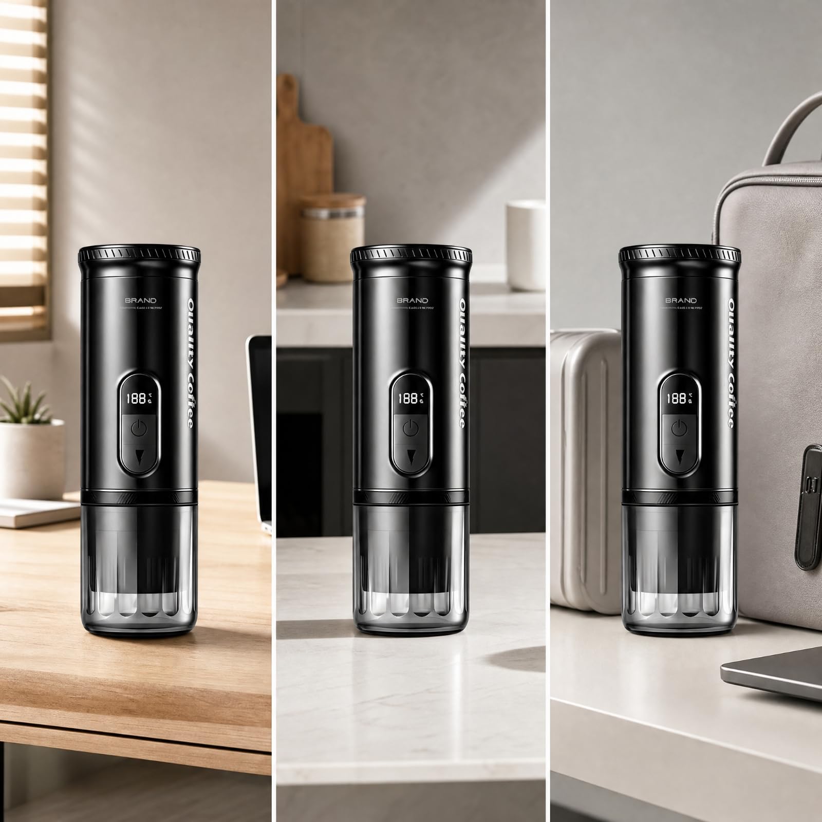 Qianly Máquina Café Portátil Compacta con Pantalla Digital Máquina Café Digital para Excursiones Al Libre
