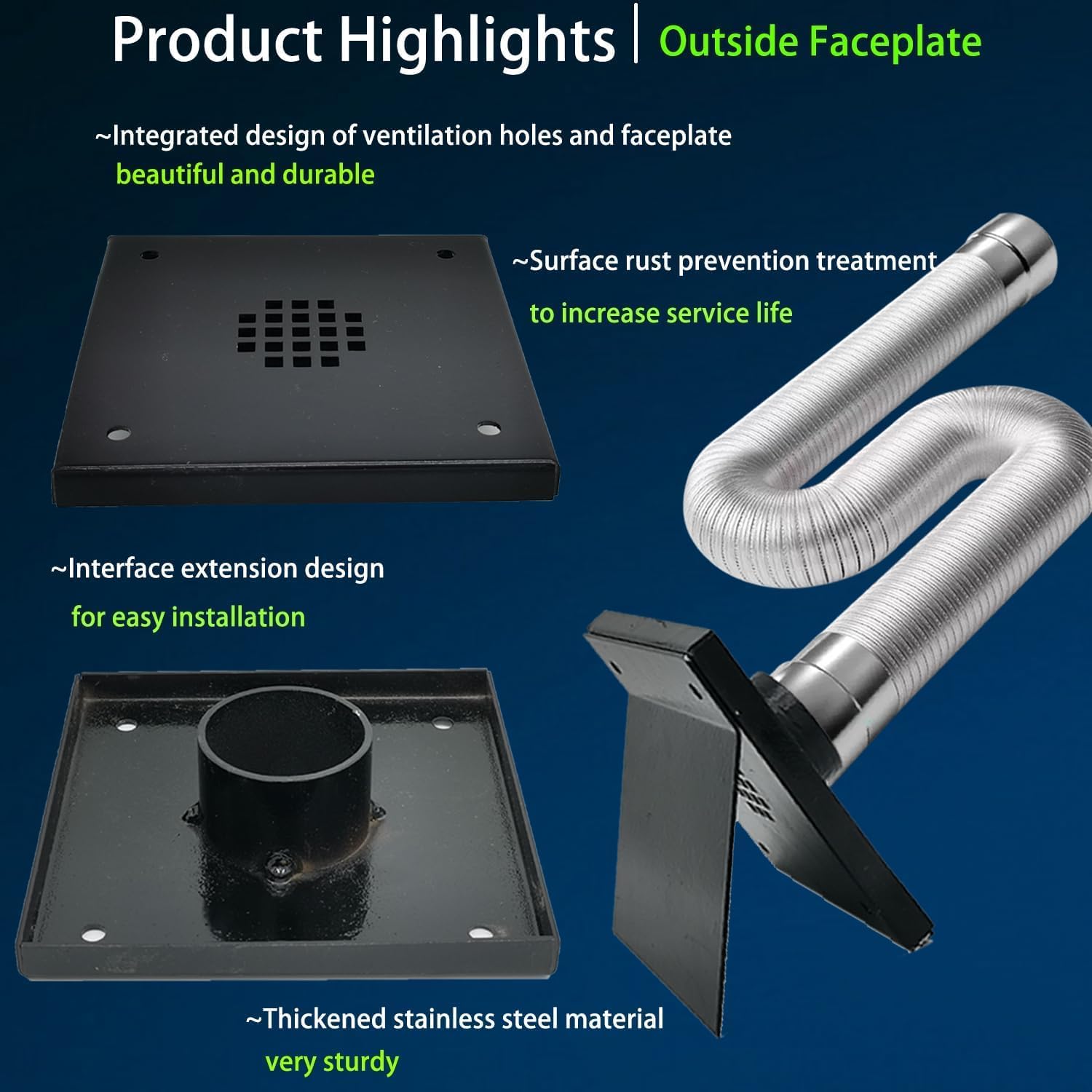 Pellet Stove Fresh Air Intake Kit,2" x 60" Outside Cold Air Kit for Pellet Stove Pipe,2 Pcs Vent Pipe Wall Strap,Wall Plate Screen