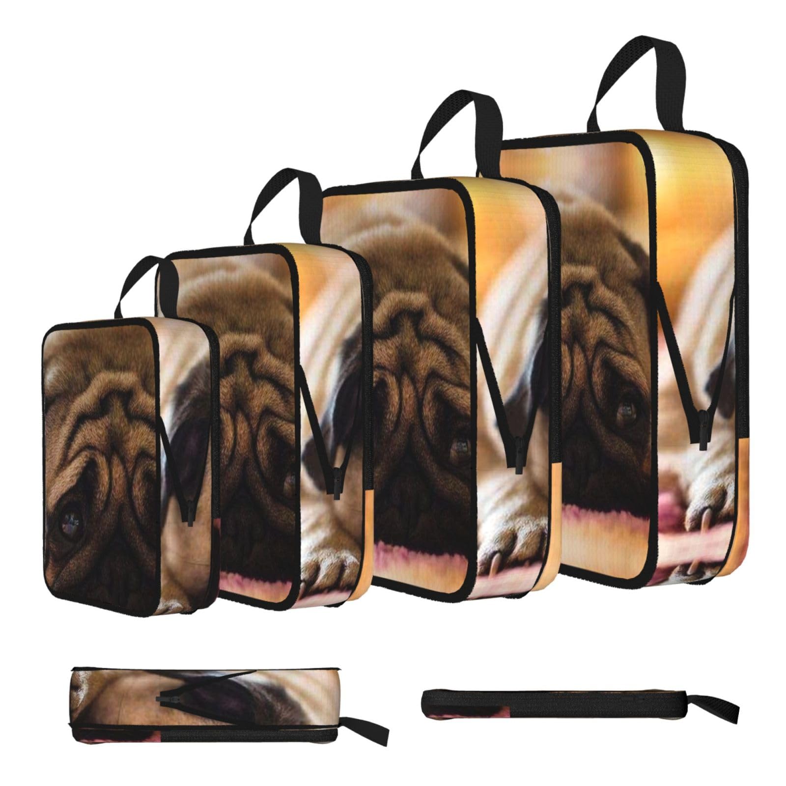 Cry Pug Print Compression Packing Cubes 4-Piece Set With Multi- Compartment Travel Bag, Waterproof Suitcase Organiser Bags