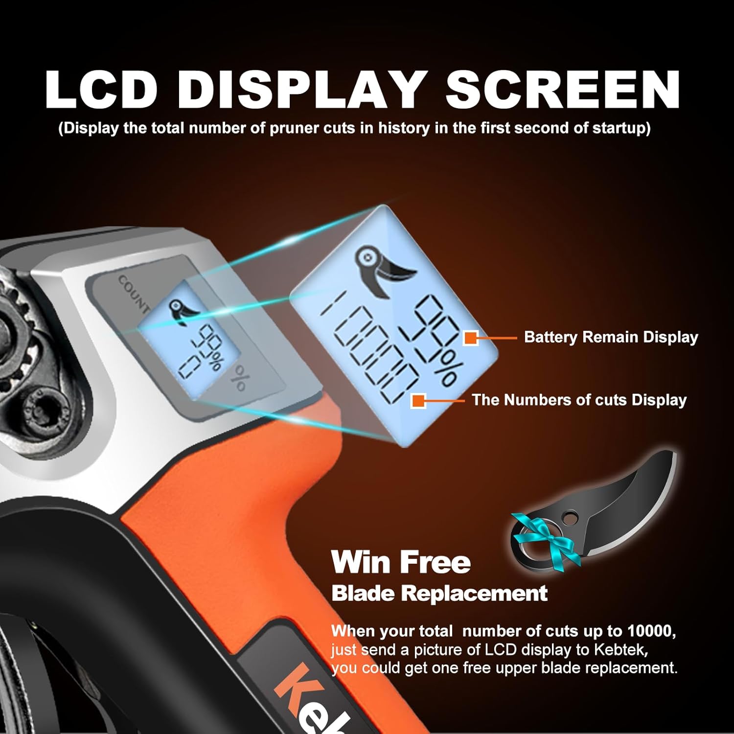 Cordless Electric Pruning Shears 35MM, Kebtek Professional Battery Pruners for Tree Trimming 18V Brushless Motor 2Pack 2AH Rechargeable Battery-LCD Display Screen (KTE-35)