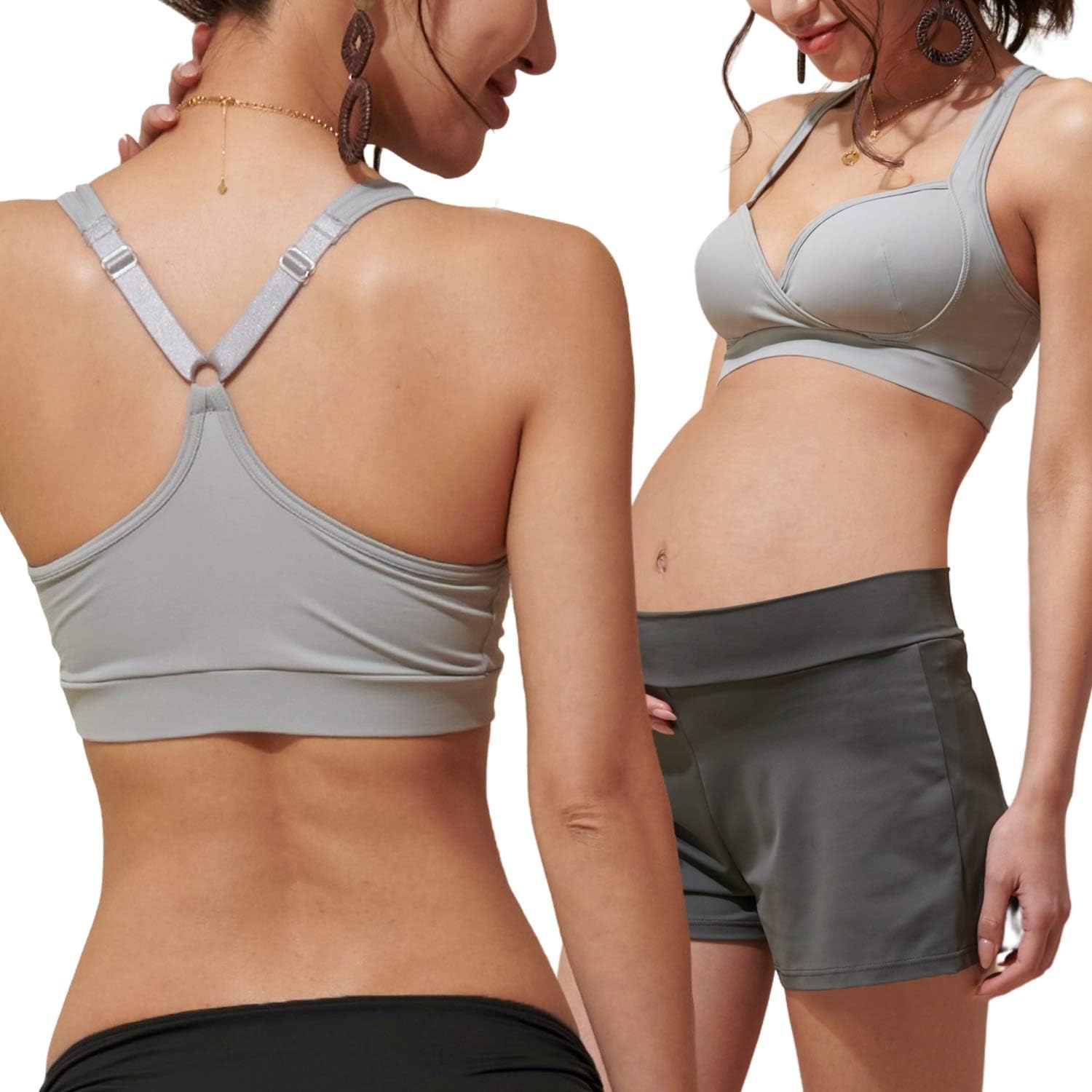 Sweet Mommy 日本製 マタニティ水着 スイムウェア スポーツブラ スイムブラトップ Yバック 一体型胸パッド Uvカット 防水 耐塩素 スライダーポーチ付き マタニティフィットネス トップス単品 グレー M Irdl Fr Sweet Mommy 日本製 マタニティ水着 スイムウェア スポーツブラ スイムブラトップ Yバック 一体型胸パッド Uvカット 防水 耐塩素 スライダーポーチ付き マタニティフィットネス トップス単品 グレー M Irdl Fr