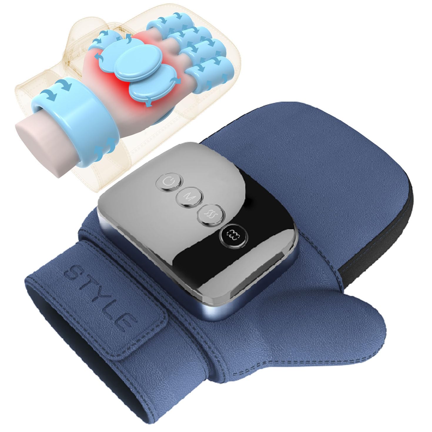 Masajeador de manos portátil inalámbrico, regalos para el día de la madre, masajeador de manos recargable mejorado con calor y compresión para túnel carpiano, dedos, circulación, muñeca