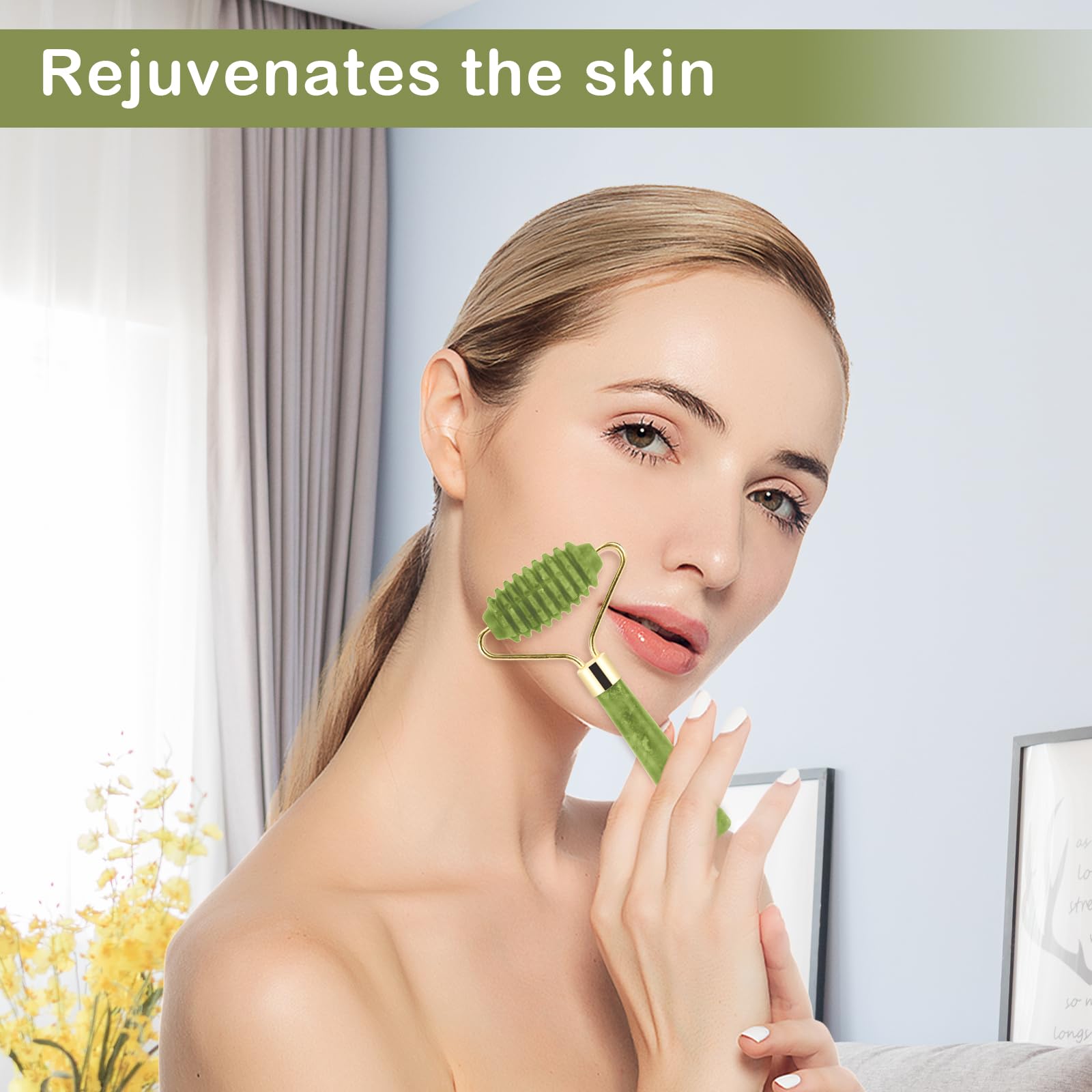 Coicok 7 pezzi Jade Gua Sha Stone Set, Gua Sha e rullo per il viso Beauty Massager Skincare, Jade Roller, massaggiatore naturale verde, rullo massaggiatore anti-invecchiamento, regalo di bellezza