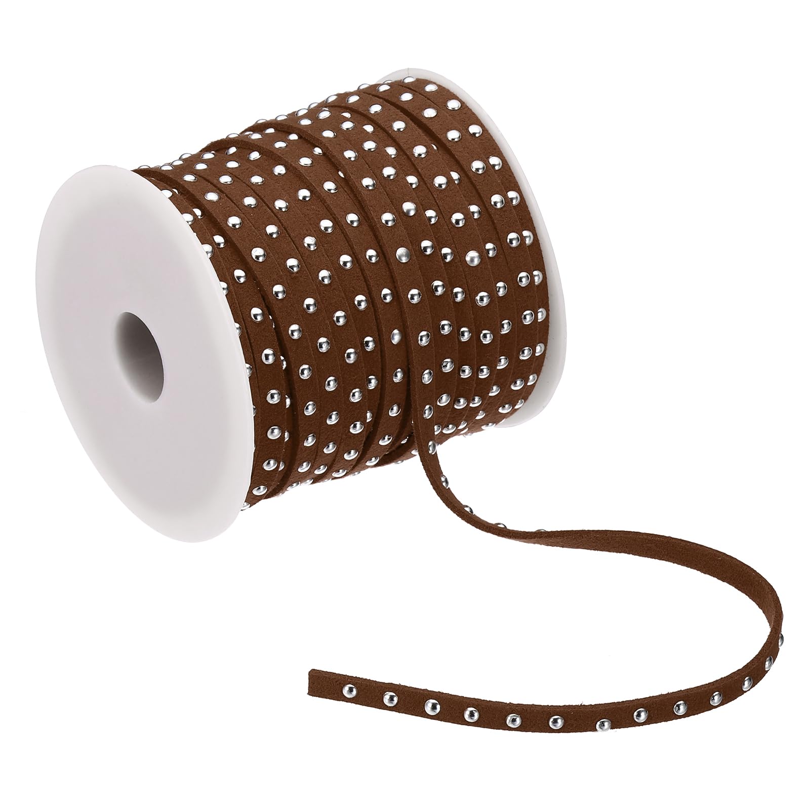 PATIKIL 65.6ft Studded Faux Suede Cord Rope for Jewelry Making 5mm Micro Fibre Flat Leather Lace Beading String Ribbon with Rivets