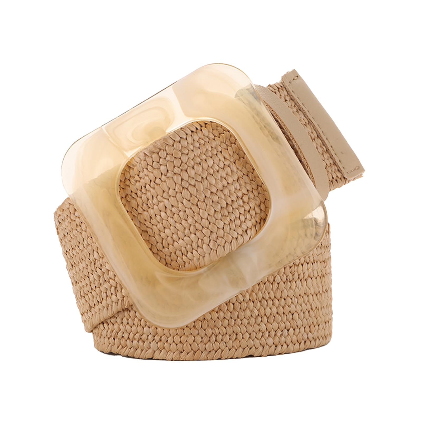 JIARY Straw Woven Rattan Belt Wide Stretch Belt Boho Braided Belts for Women with Round Buckle for Summer Dress Jeans,Beige,107CM/42.1''