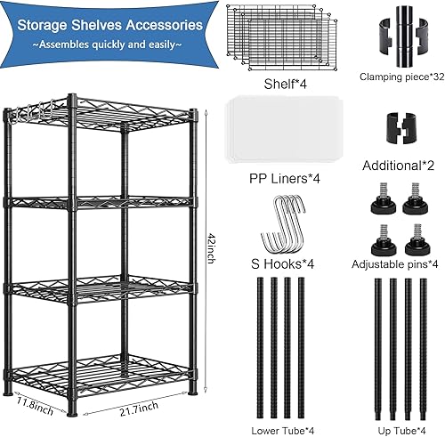 Miniatura 3 de Santoy Estantes de metal de 4 niveles para almacenamiento, estantería para cocina, baño, despensa, armario y dormitorio, estante organizador de