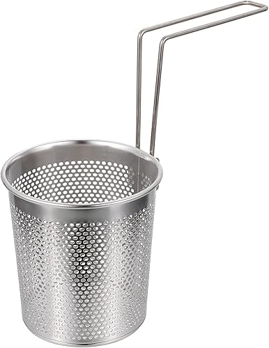 Cesta redonda de acero inoxidable para freír chips franceses de malla de alambre para freír fideos con asa, herramienta de cocción de patatas para
