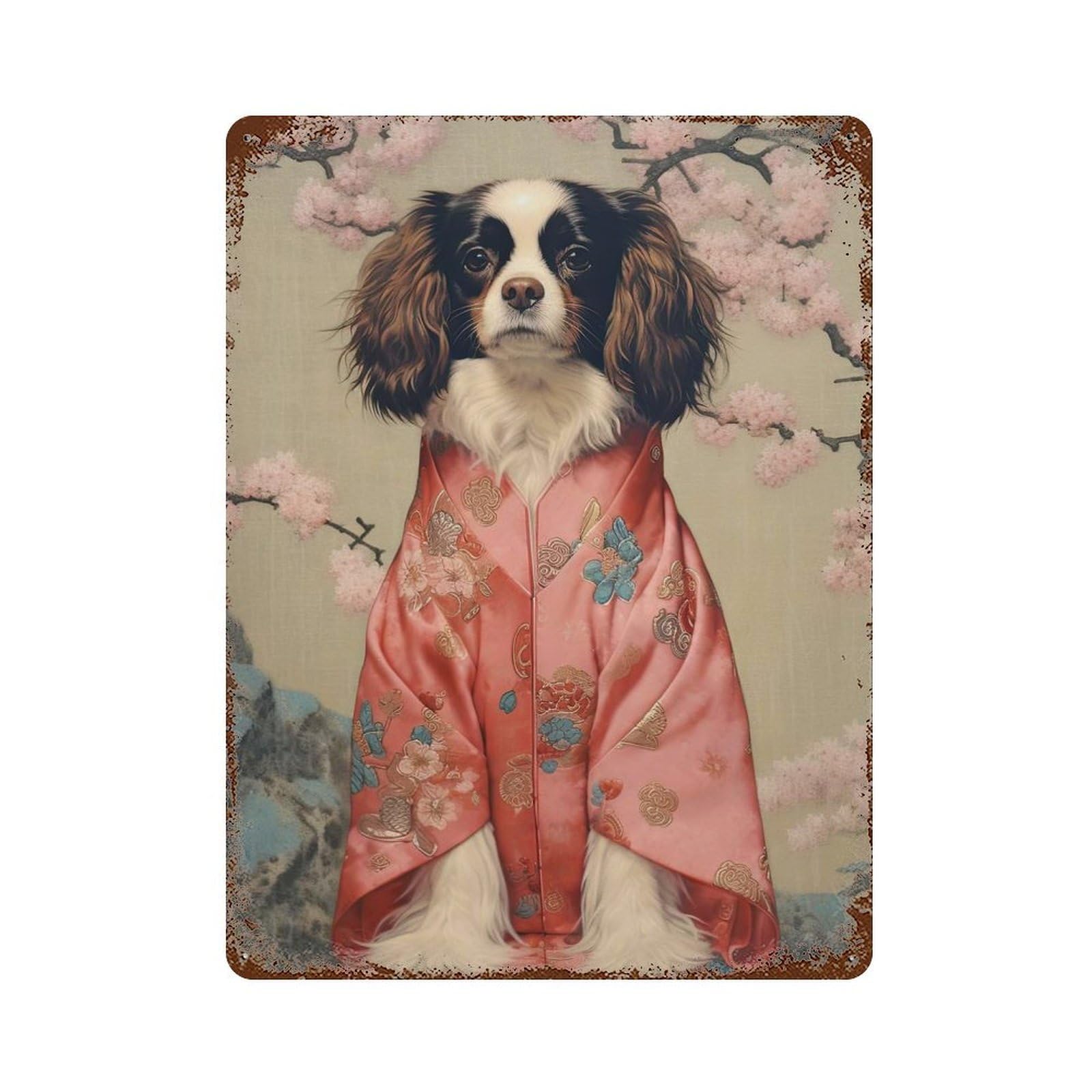 Rust Effect Cavalier Dog Geisha Distressed Metal Wall Sign 15.7"x11.8", Shabby Chic Decor for Pub, Kitchen And Man Cave Decor