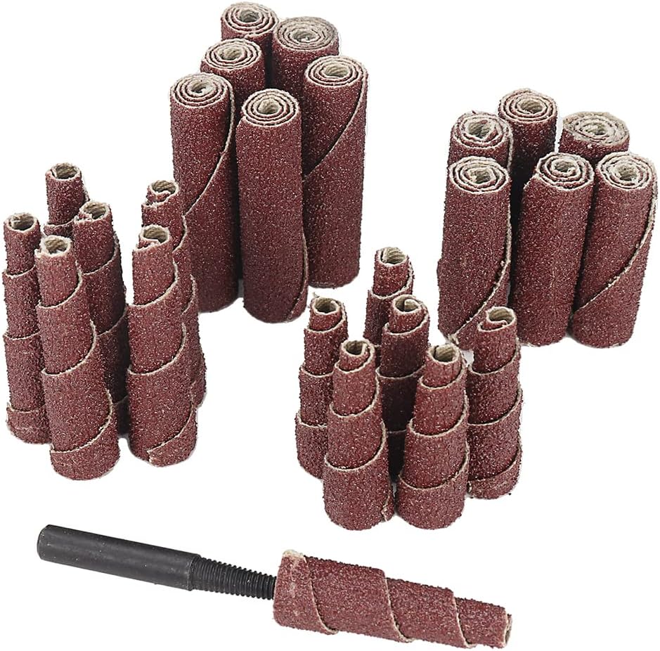 SI FANG 25Pcs Mini Sanding Engine Porting and Polishing Assortment Kit, 1-1/2 & 2inch Sanding Cartridge Rolls/Cone Spiral Rolls Full Taper Assorted Set (80/100/120/240 Grits) with 1/4'' Mandrels