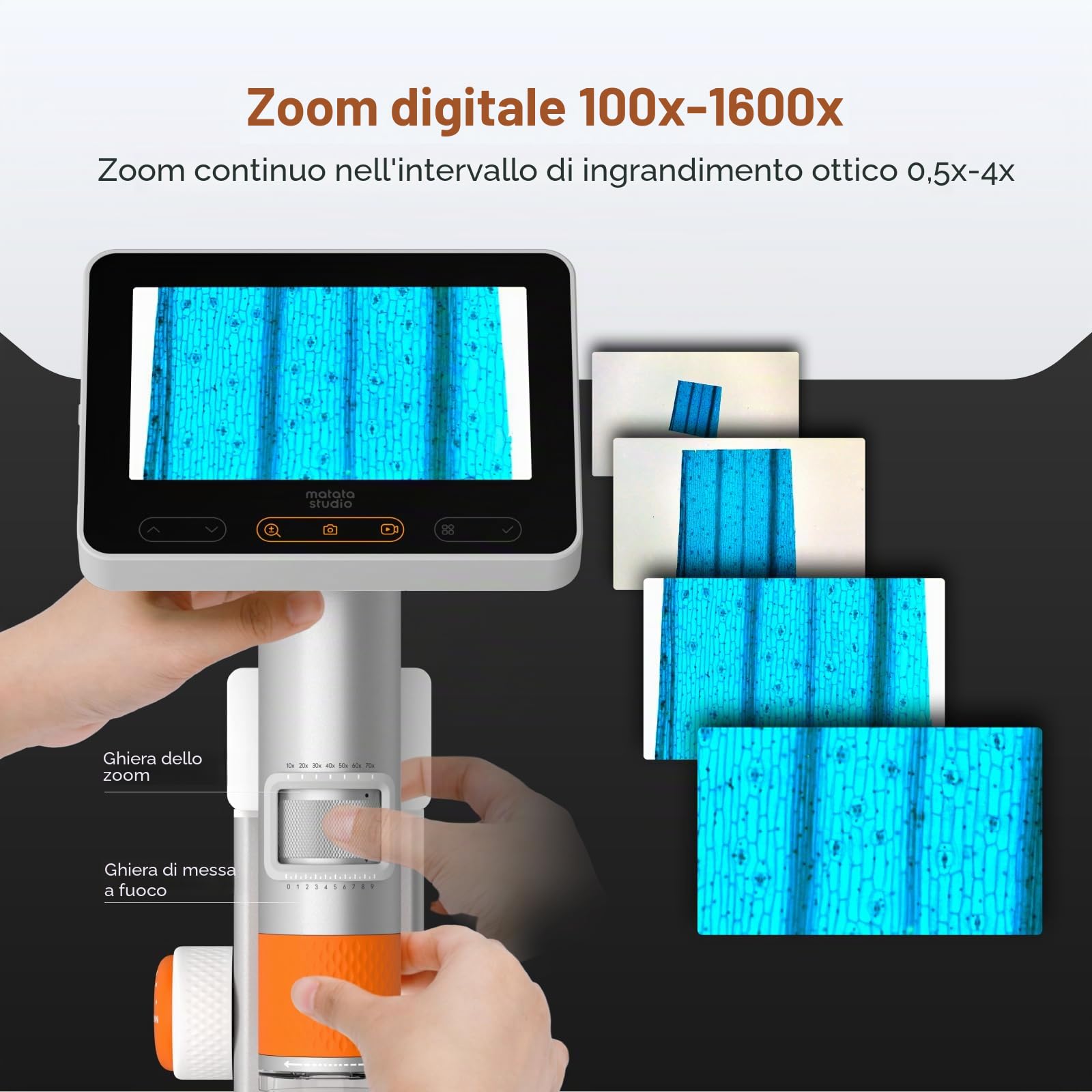 Microscopio MX2-AS per Bambini, Miniscopio Portatile 2-in-1, Microscopio Digitale 1600X con Schermo da 4.3 Pollici 1080P, Kit Microscopi Educativi per Bambini Ragazzi e Ragazze