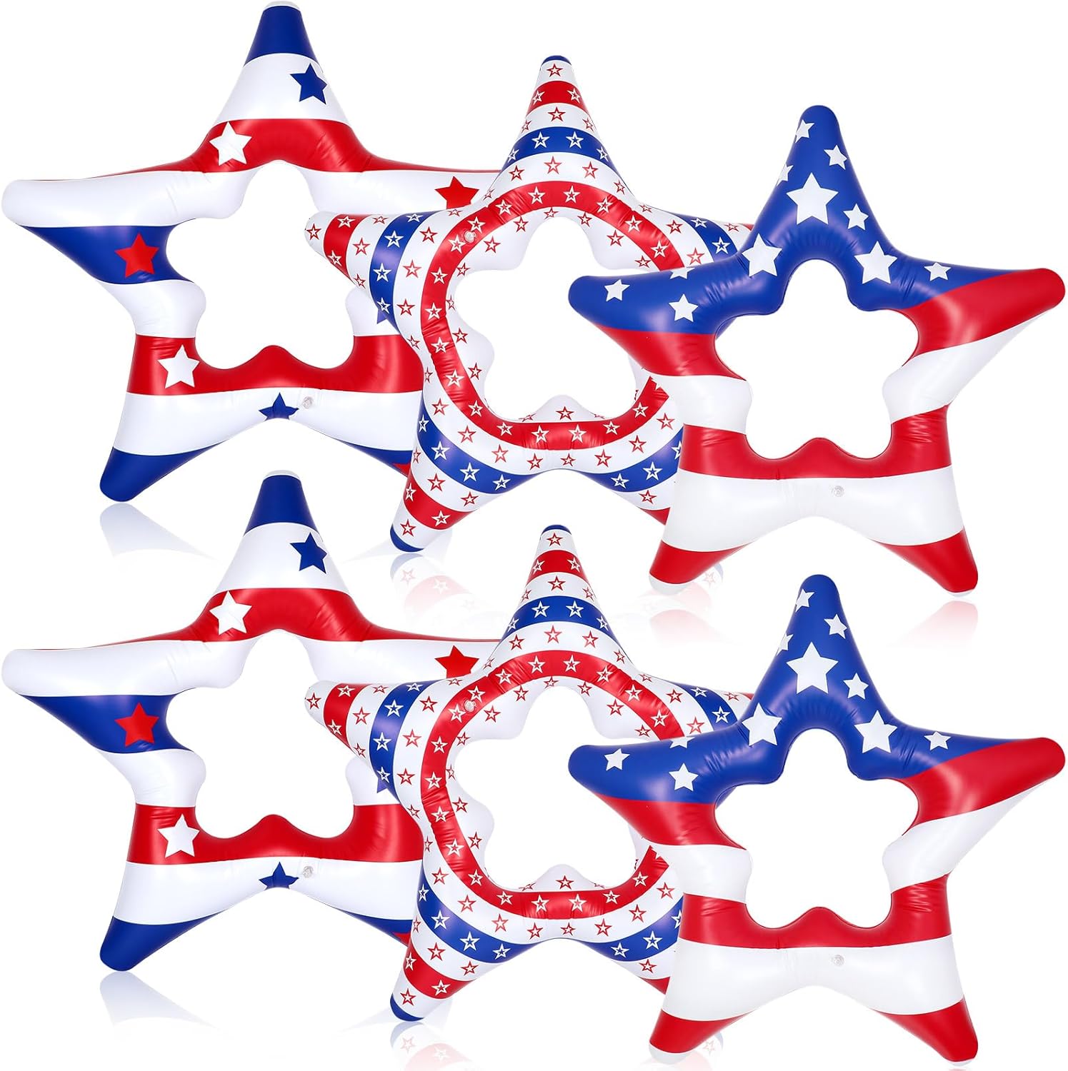 6 Pcs Patriotic 4th of July Pool Floats Independence Day 35In 250th Anniversary USA Flag Swim Ring Red White Blue Stars America Memorial Day Inflatable Pool Tube Raft for Summer Beach