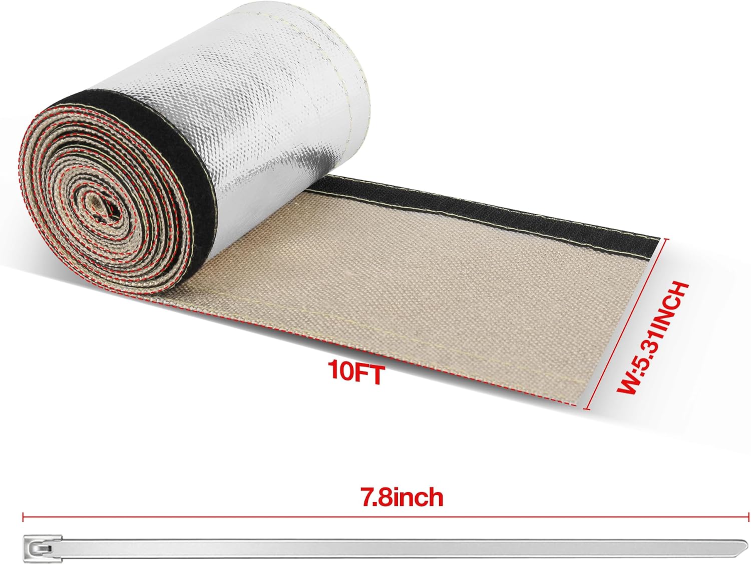 Heat Shroud Sleeve Aluminized Hose Wrap with Hook & Loop Closure, High-Temperature Wire and Hose Protection 1-1/4" I.D. x 10FT