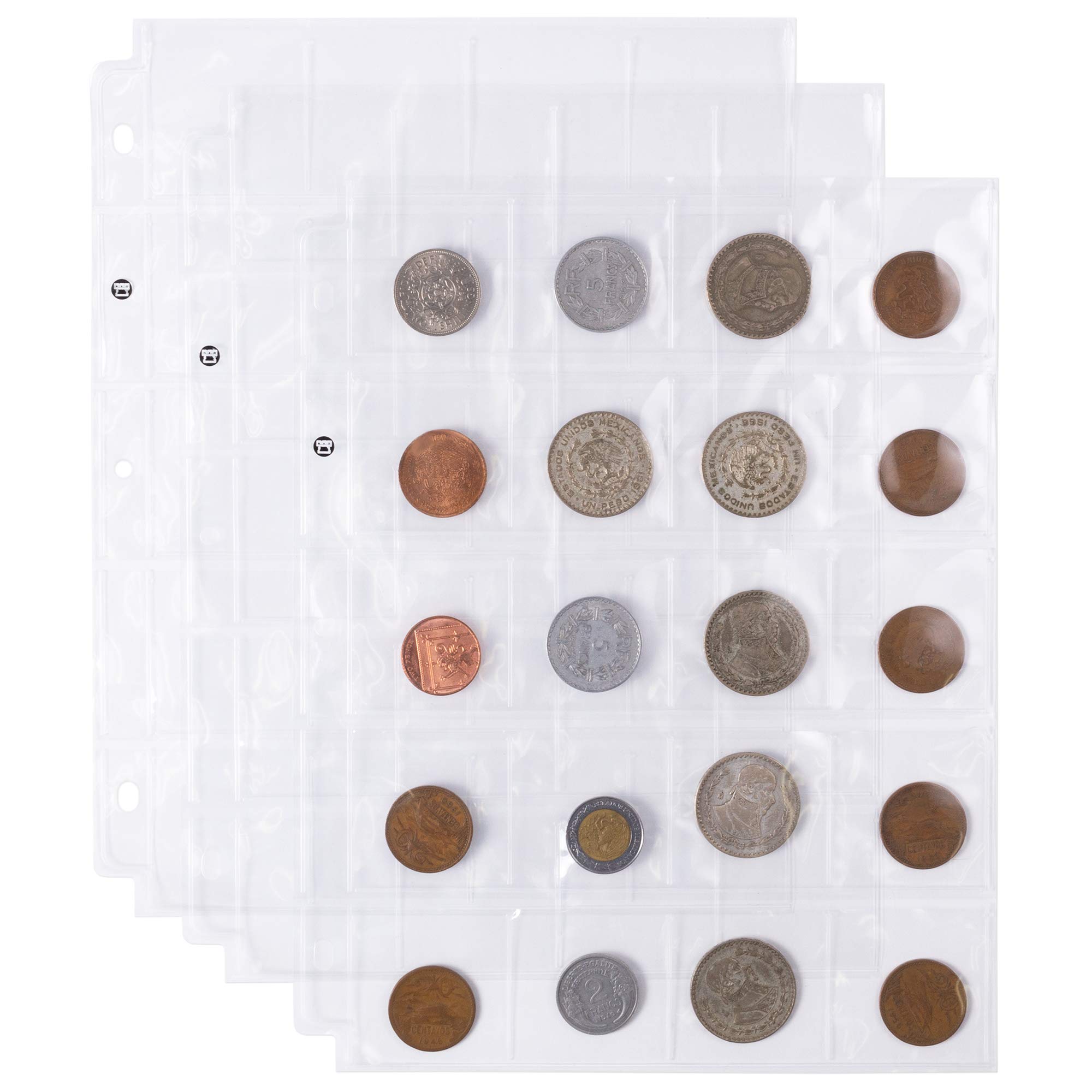 Buy 20Pocket Vinyl 2 x 2 Coin Sleeves 20 ThreeRinged Sheets of Coin