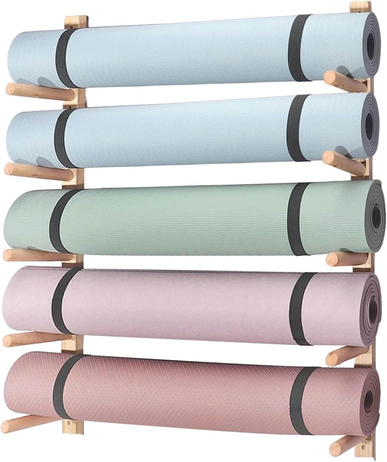 Support mural pour tapis de yoga en bois modulable de 2 à 9 niveaux