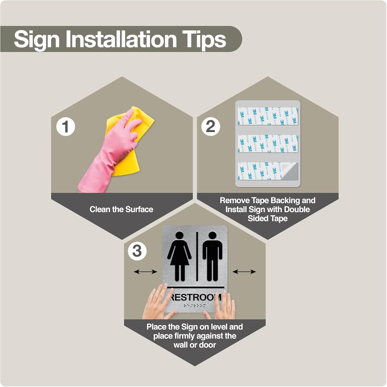 ADA Braille Unisex Bathroom Sign with Double Sided 3M Tape (Pack of 2) - Aluminum unisex bathroom signs for Business 6” x 8” for Offices and Restaurants