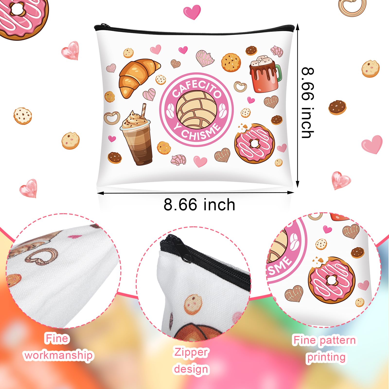 6 Pcs Funny Cafecito Y Chisme Gifts Mexican Concha Coffee Tote Bags and Makeup Bags Set Mexican Latina Coffee Theme Gift for Mother's Day Women