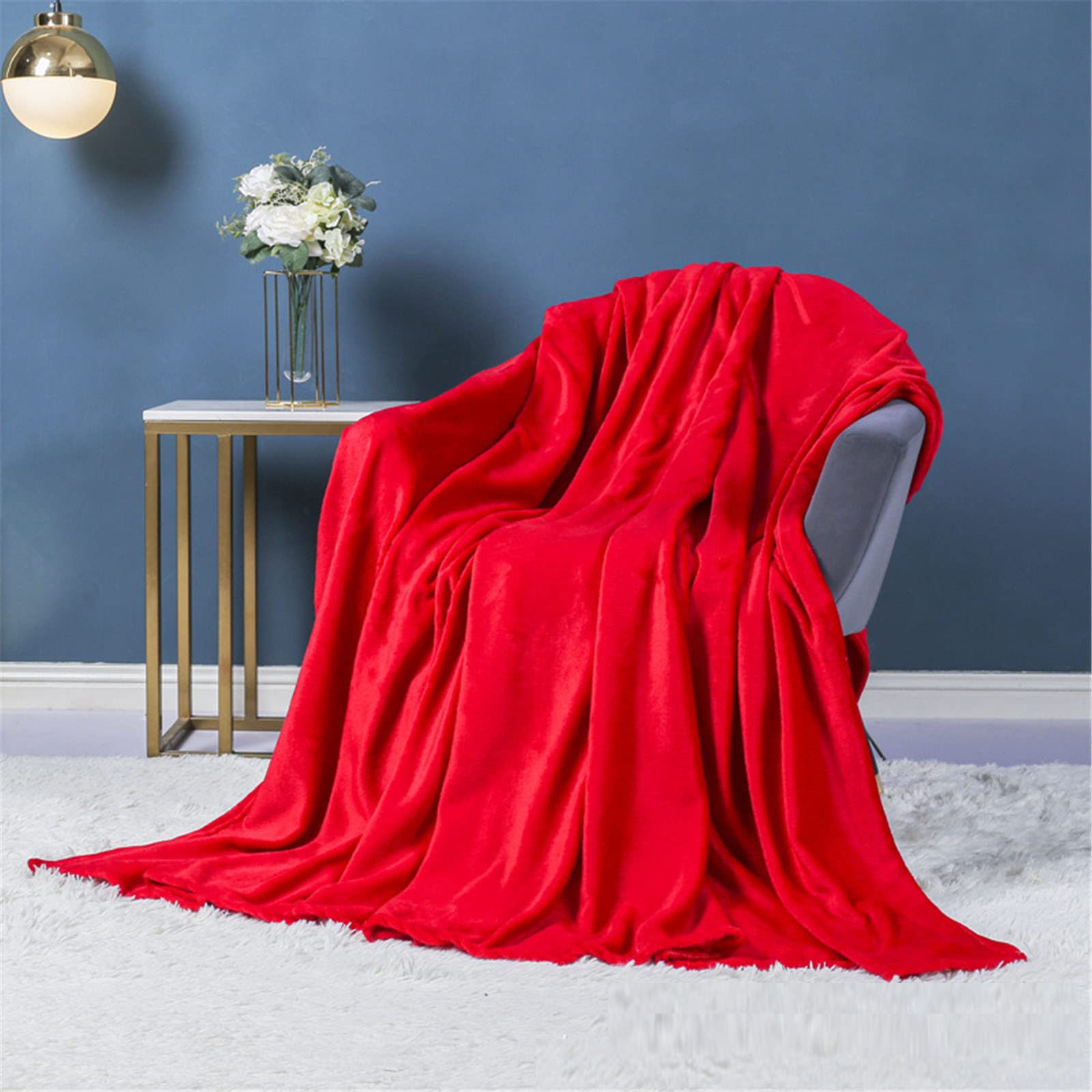 Chickwin Flannel Blanket Throw Large for Sofa Warm Cozy Fluffy Blanket Soft Fleece Blankets Lightweight Microfiber Throw Blanket for Bed Couch Chairs (180x200cm,Red)