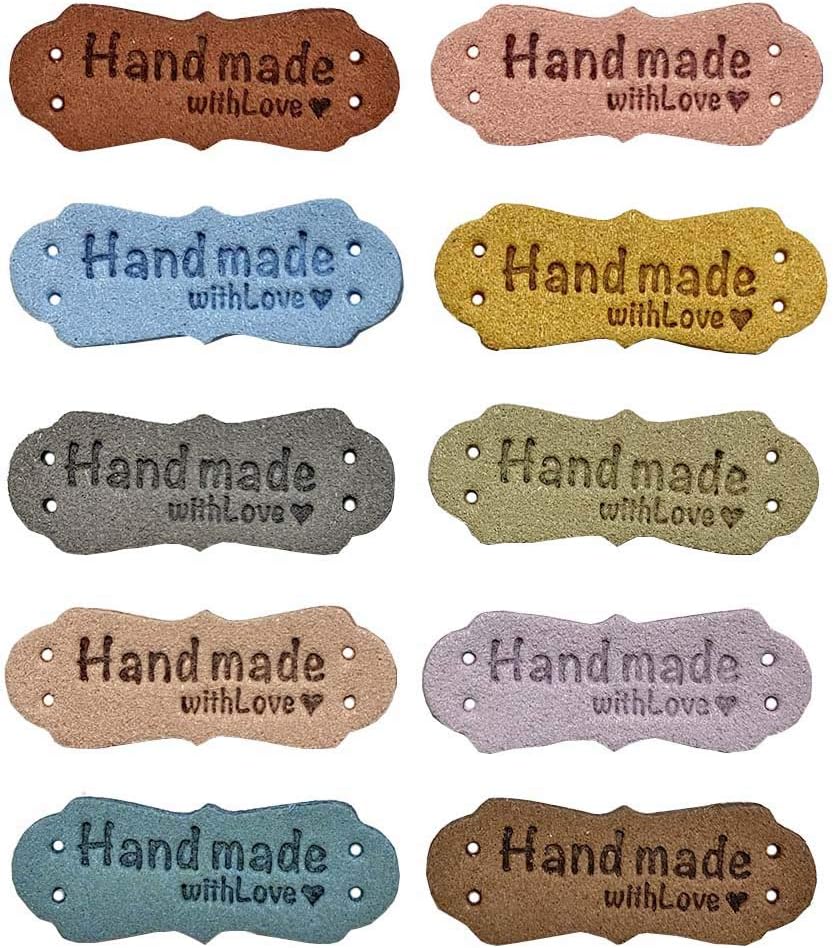 Juland PU Leather Label Clothing Hand Made Embossed Tag Embellishment Knit DIY Accessories for Jeans Bags Shoes Hat –50PCS 1.5x4.2cm