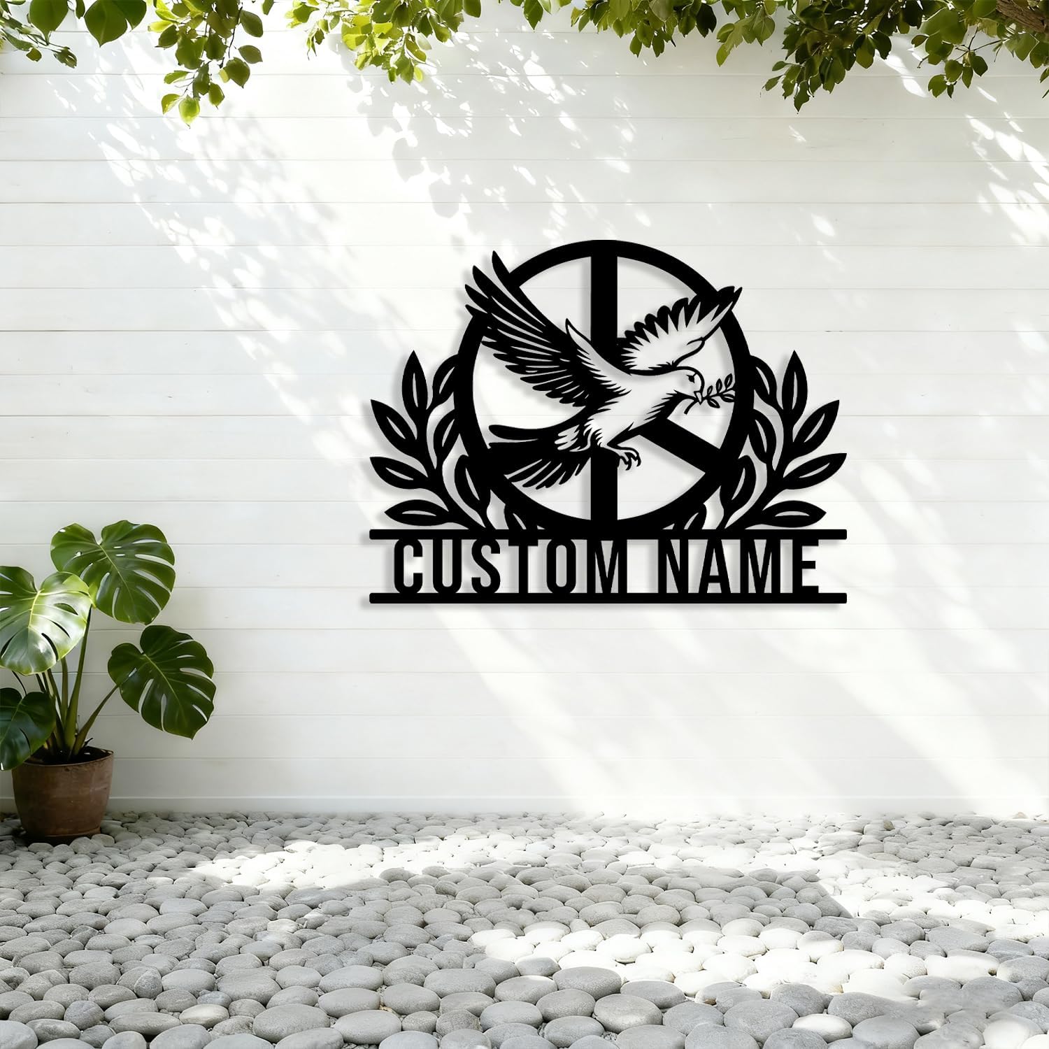Custom Peace Metal Sign,Personalized Name Wall Art, Dove Harmony Decor,Minimalist Peace Plaque,Home Wall Hanging,Garden Yard Outdoor Decor, Custom Address Sign (Style-5)