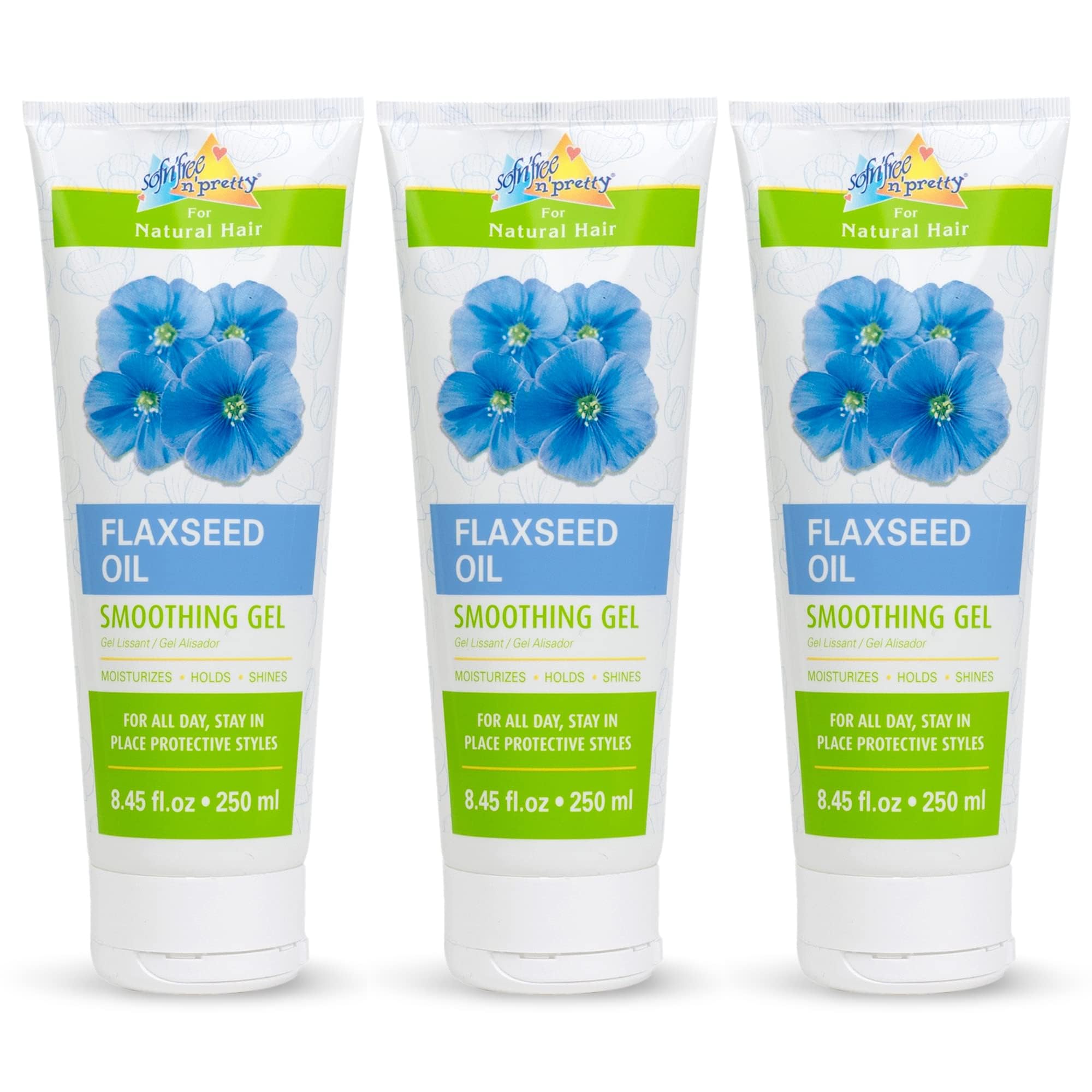SOF N' FREE Flaxseed Oil Smoothing Gel - Kids Moisturizes for Curly Hairs, Adds Shine, Provides All-Day Hold for Slick Styles and Braids - 8.45 Fl Oz (Pack of 3)