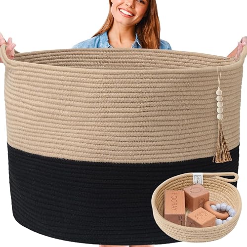 Cesta de manta lavable XXXXL para sala de estar, estilo bohemio, 24 x 17 pulgadas, 2 cestas de juguetes tejidas para mantas, almohadas, mantas,