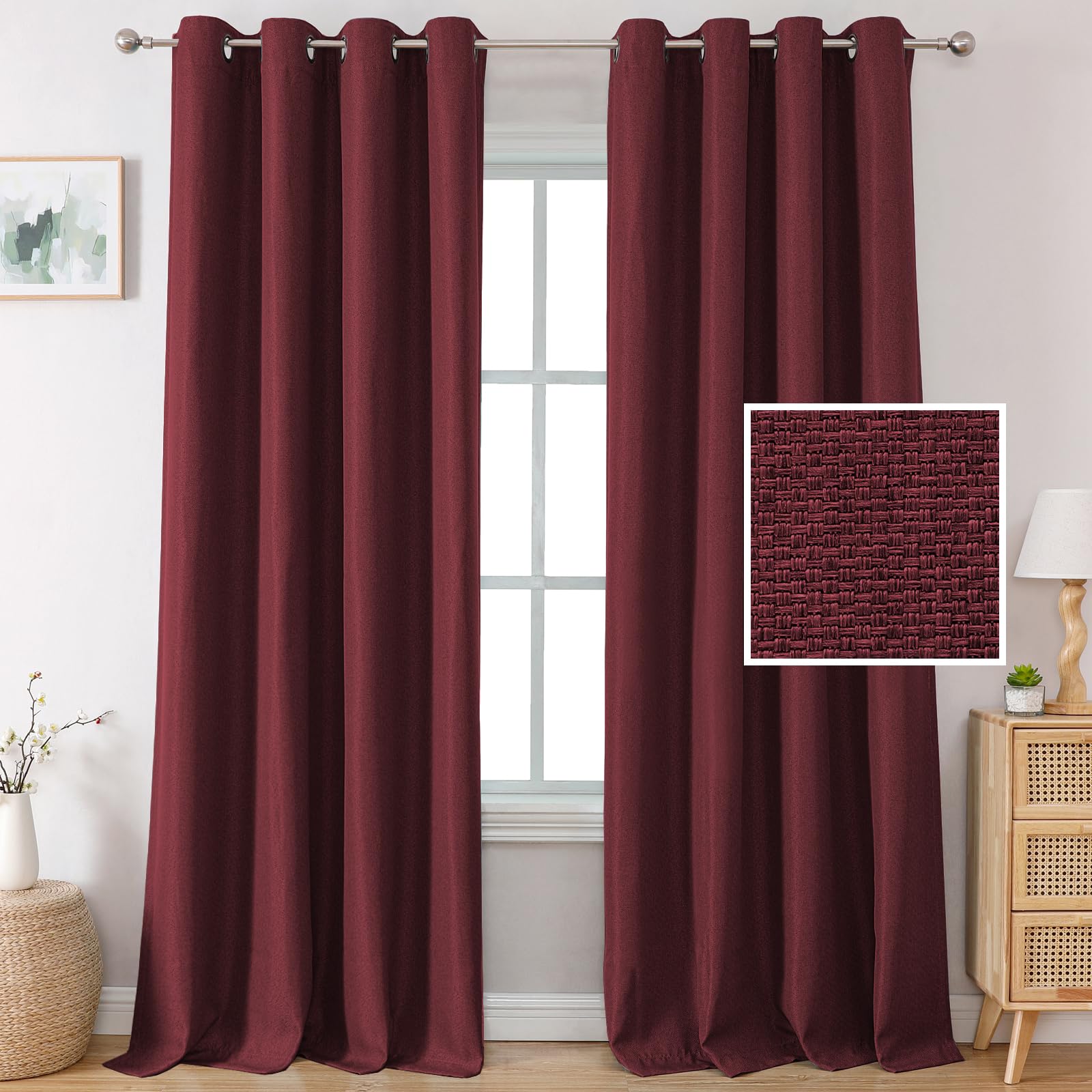Photo 1 of H.VERSAILTEX Linen Blackout Curtains - 96"L, 2 Panels, Heather Burgundy