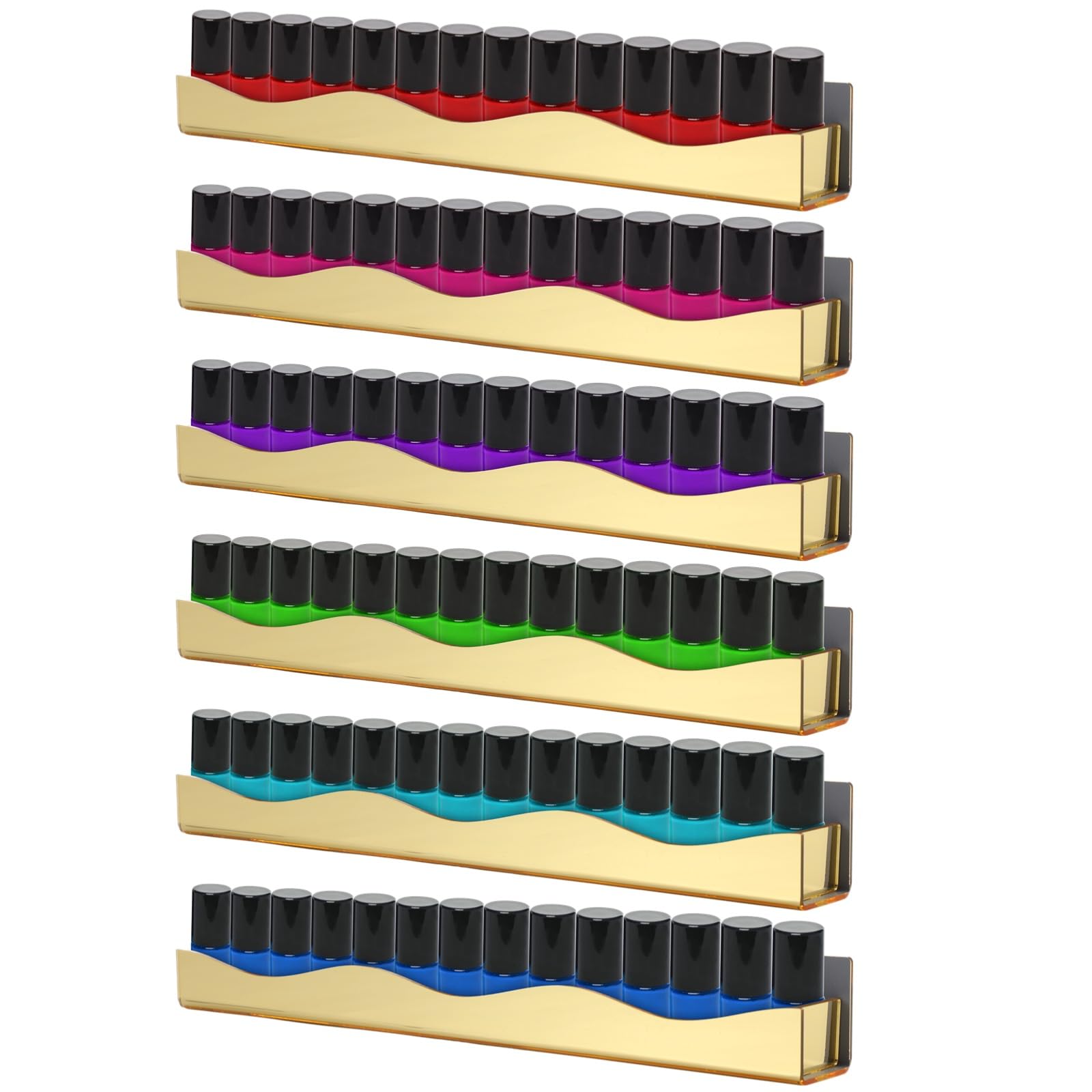 Omistar Gold 6 Pcs Mirror Acrylic Nail Polish Rack, 15 In Wall Mounted Nail Polish Shelf Organizer, Display Shelf For Essential Oils, Perfume, Collectibles, Sunglasses