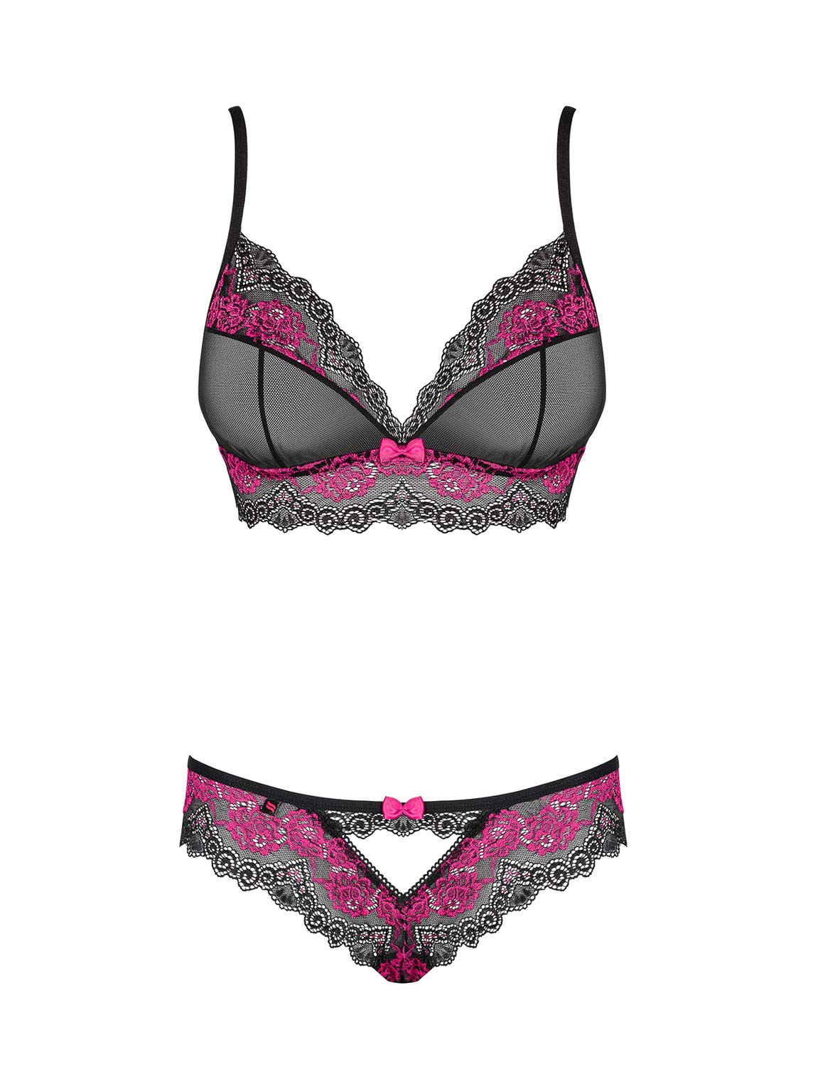 Obsessive Completo Intimo Donna a 2 Pezzi: Reggiseno e Tanga, Nero/Fucsia, L-XL
