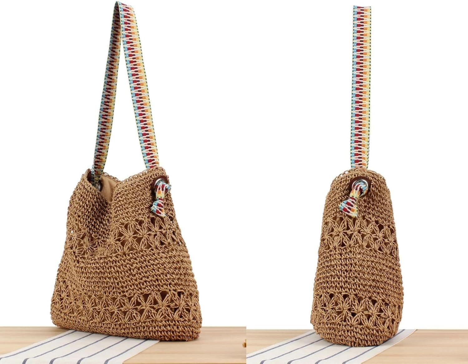 Bolso de Paja Bolso De Mano Paja para Verano, Playa, Bolsos Hombro Tejidos Mujer(Beige)