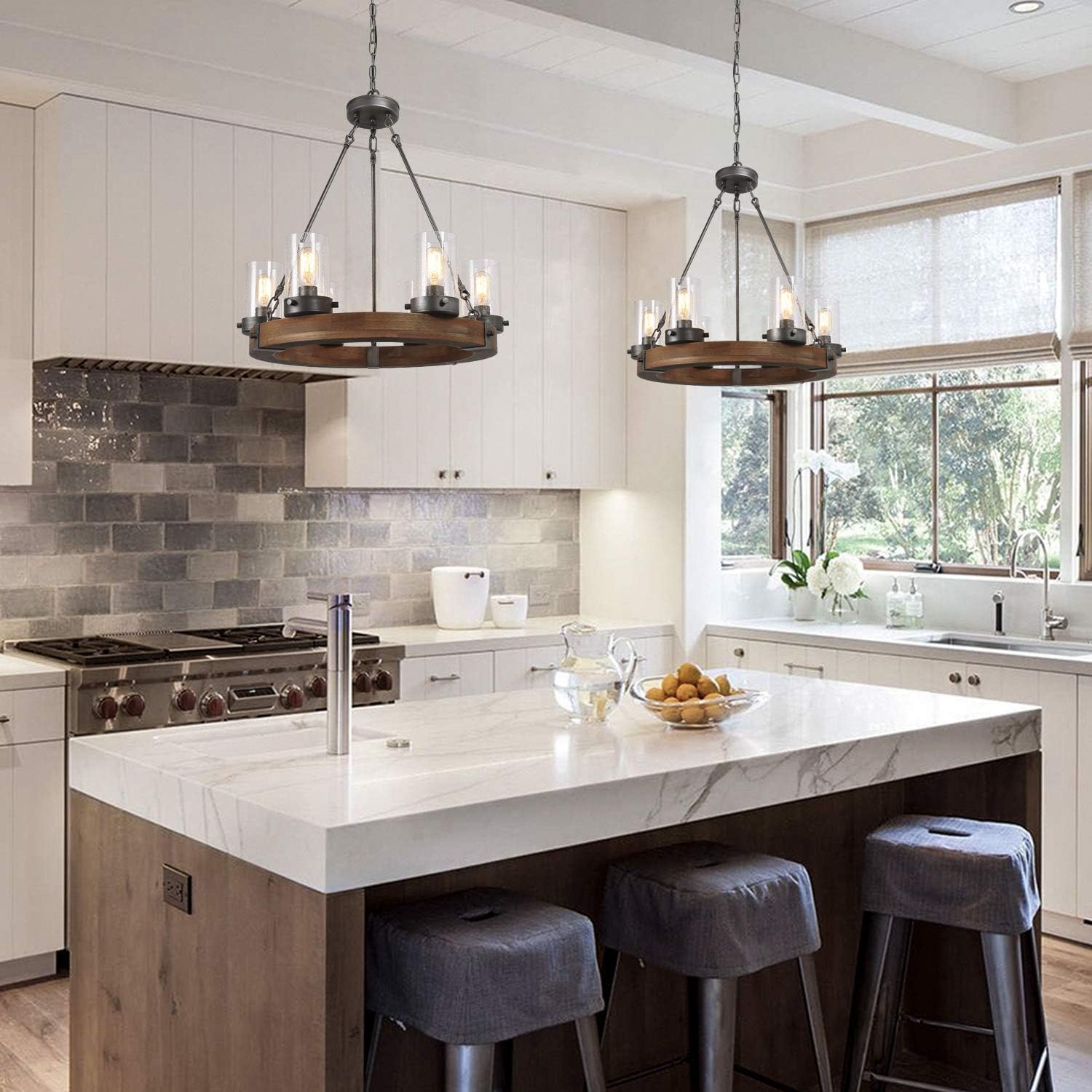 Black Friday - 50% OFF KSANA Farmhouse Chandelier, Round Handmade Wood 6 Light Fixture with Seeded Glass Shades for Dining Room, Bedroom, Kitchen Island and Foyer Flash Deals - 40% OFF KSANA Farmhouse Chandelier, Round Handmade Wood 6 Light Fixture with Seeded Glass Shades for Dining Room, Bedroom, Kitchen Island and Foyer