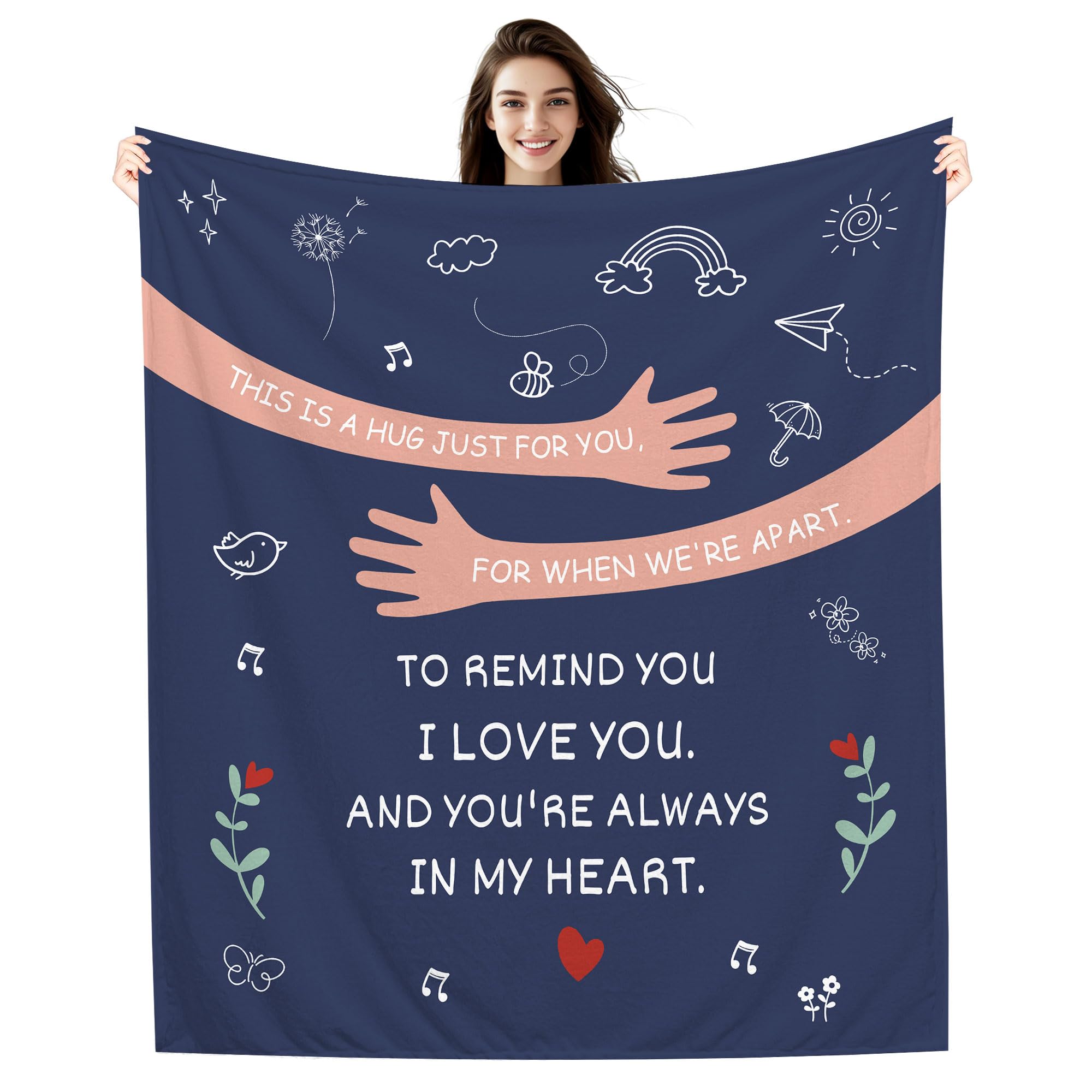 This Is A Hug Just For You Throw Blankets for Women Men Mum Dad Daughter Son Sister Bestie Grandma Grandpa Auntie Cousin Friends Birthday (a-navy blue)