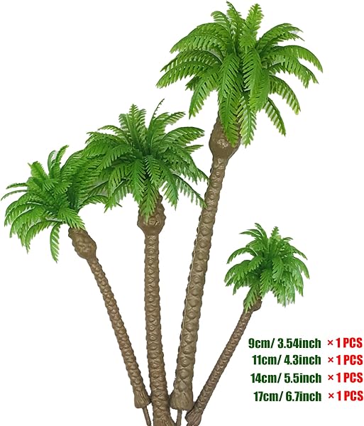 Cayway 34 Stück Modellbau Bäume Miniatur Palme Kunststoff, 4.2~17CM Mini Palme Kokosnuss Kunststoff für DIY Landschaft Gartendeko, Modelllandschaft - 5
