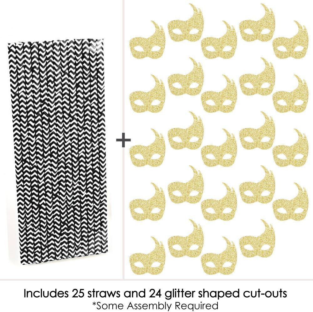 Hоt Dеаlѕ Gold Glitter Masks Party Straws - No-Mess Real Gold Glitter Cut-Outs & Decorative Masquerade Mardi Gras Party Paper Straws - Set of 24