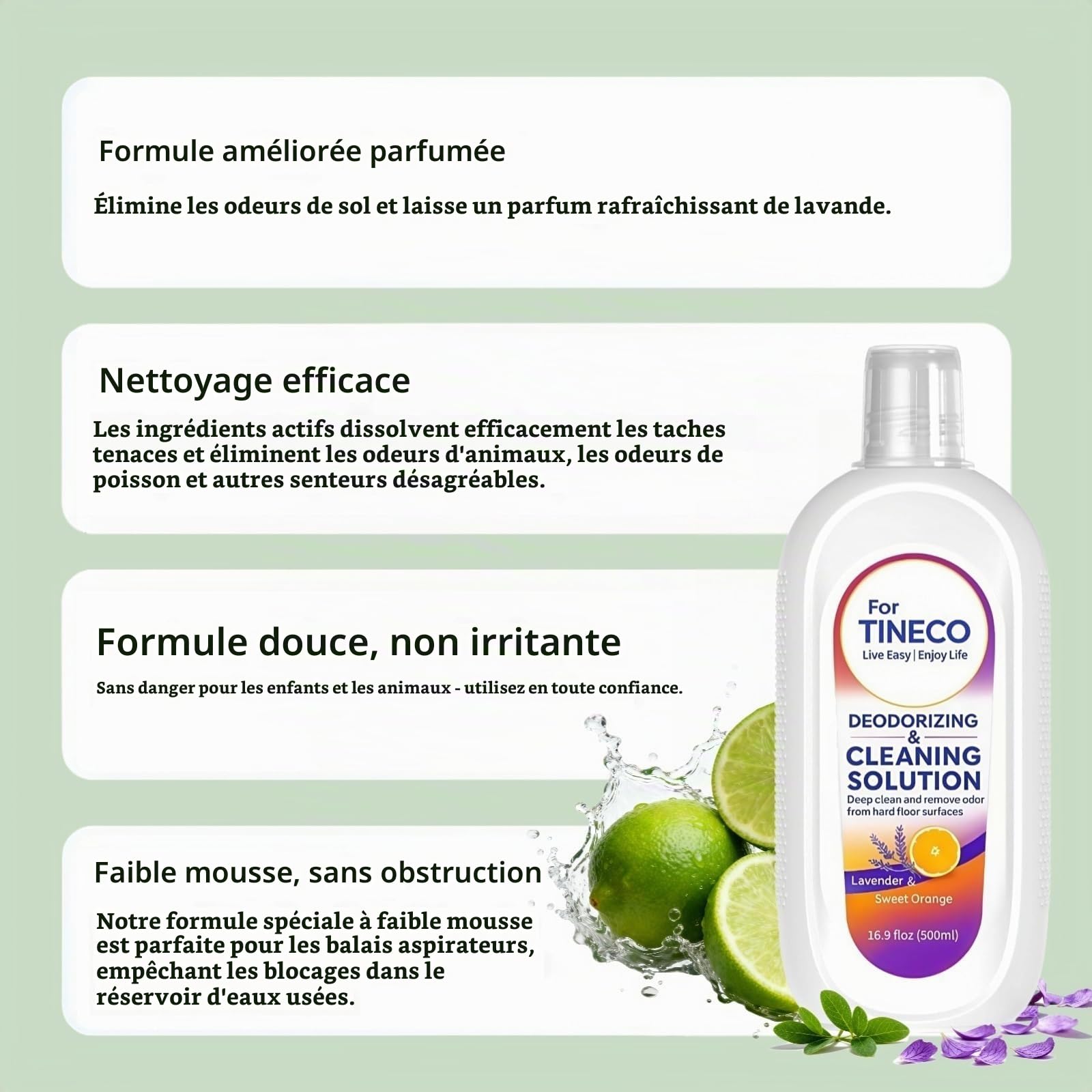 Solution Nettoyante Pour Sols, Lot De Trois Bouteilles De 500 Ml De Liquide Parfumé À La Lavande Et À L'orange Douce, Compatible Avec Tineco IFloor/Floor One S3/S5/Combo/S6/S7 Pro/Breeze