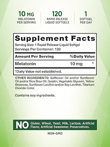 Miniatura 2 de Nature's Truth Melatonina 10mg  Cápsulas de gel blando de liberación rápida  120 unidades  Suplemento sin OMG y sin gluten