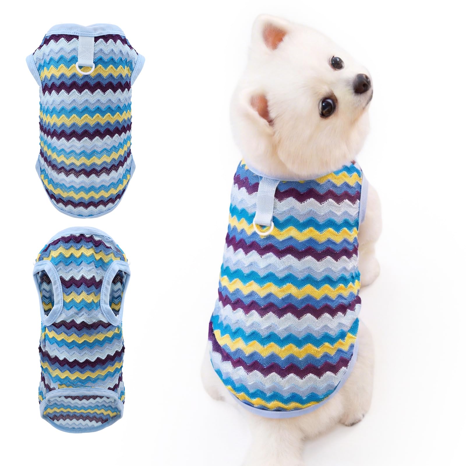 Viiotu Dog Clothes for Small Dogs,Summer Dog Soft Tank Top Sleeveless Vest,Puppy Breathable Wave Dog Pyjamas with D-Ring,Pet Dog T-Shirt for Small Medium Dog Cat (Blue Wave, XXL)